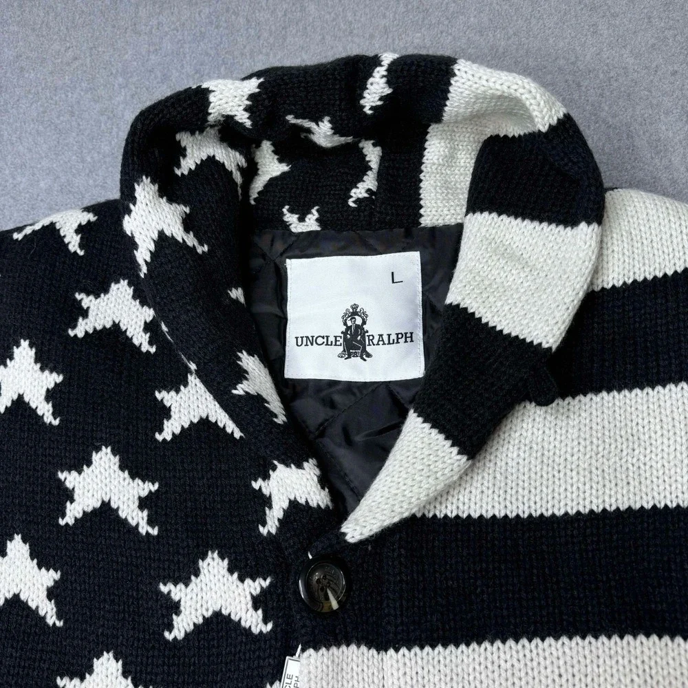 VINTAGE RARE Uncle Ralph UR-801 Men's Button Up Quilted Jacket Allover Flag Sz L